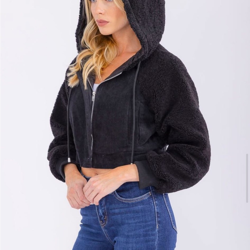 Blue Blush Black Teddy Jacket with Hood